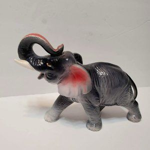 Vintage Elephant Figurine, Porcelain, Trunk Up Elephant, Good Luck Figure 9"